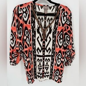 Chico's Women's Brown-Coral Pattern Tunic
